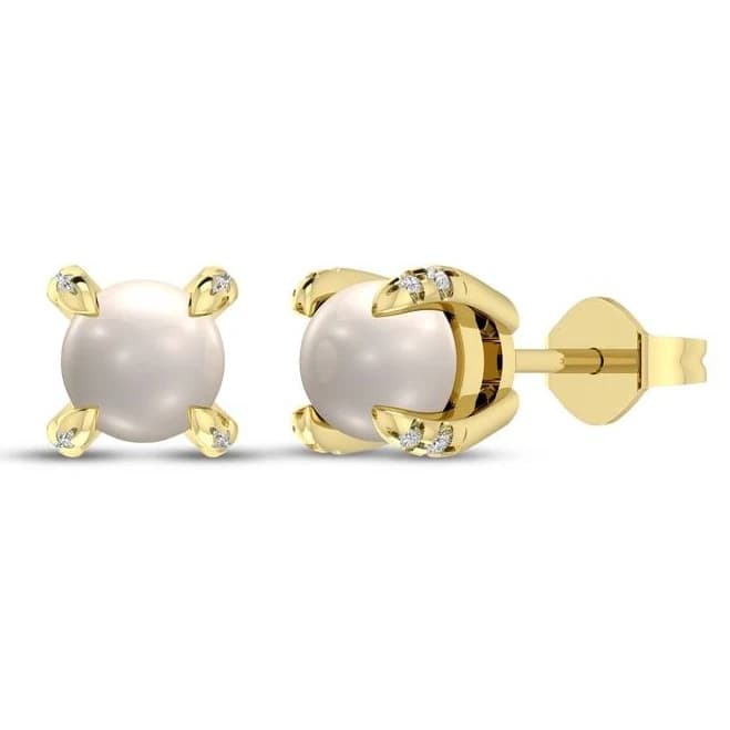 10K Yellow Gold Cultured Pearl and Diamond Stud Earrings