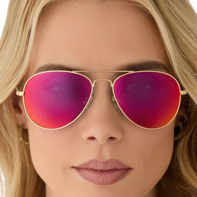 diff eyewear Aviator Sunglasses Gold Red Hot Summer Mirror Frame