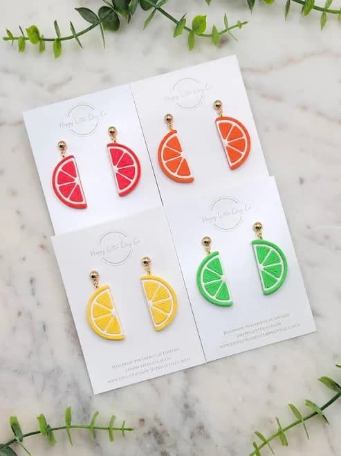 Handmade Citrus Slice Clay Earrings