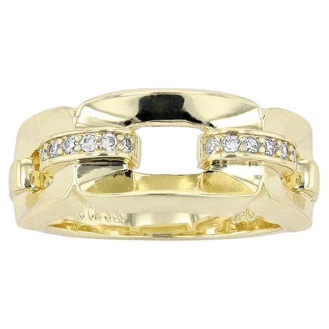 14K Yellow Gold Plated Cubic Zirconia Pave Chain Link Ring
