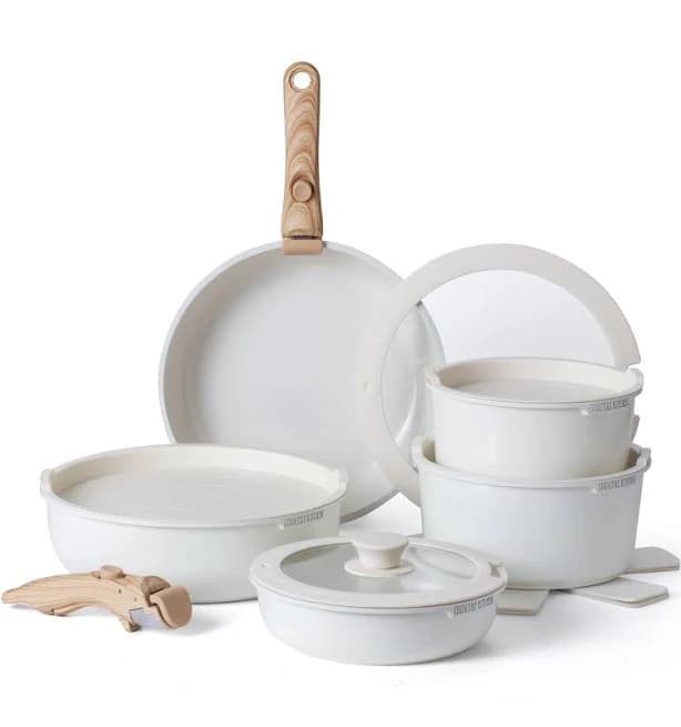Country Kitchen 16-Piece Ceramic Coated Removable Handle Cookware Set