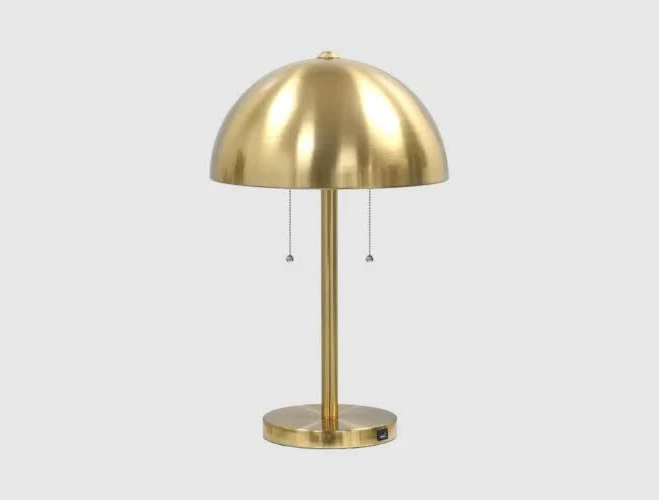 Table Lamps - Terele Brushed Gold 22" Brass Mushroom Dome Stick Lamp Modern Metal 13.75"W x 13.8"D x 22"H at Living Spaces