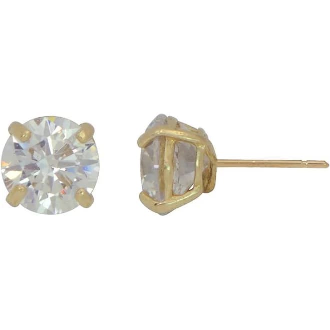 14K Yellow Gold Round CZ Post Earrings