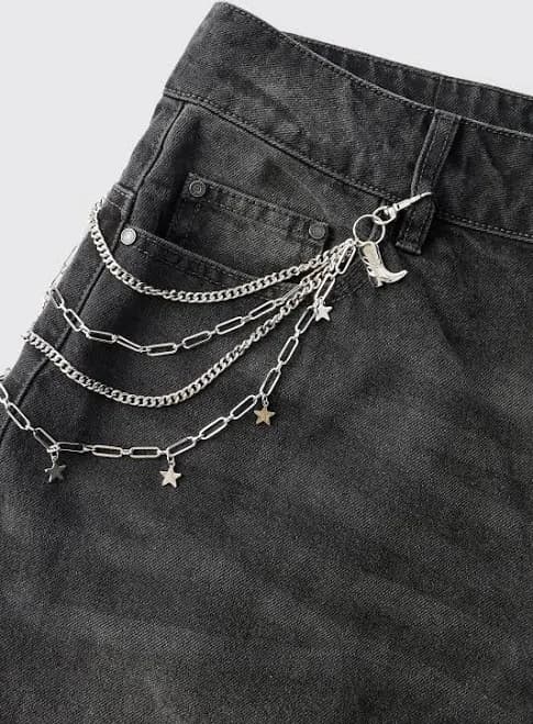 boohooMAN Men's Western Cowboy Jeans Chain