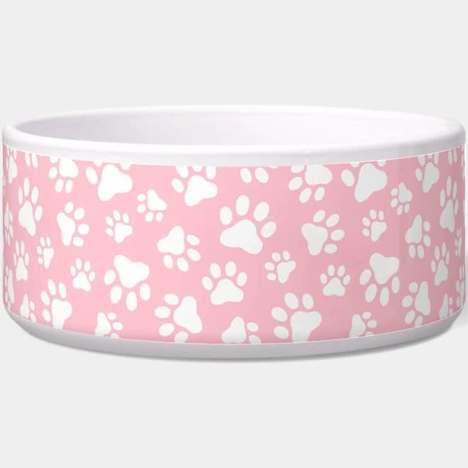 Cute Dog Paw Pattern White and Pastel Pink Bowl