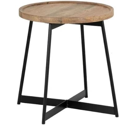 World Market Tristan Round Wood and Black Metal Side Table