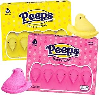Classic Yellow and Pink Peep Chicks, 10 Marshmallows in Each, Easter Basket Stuffer Treats, 3 Ounces, 20 Count (Pack of 2)