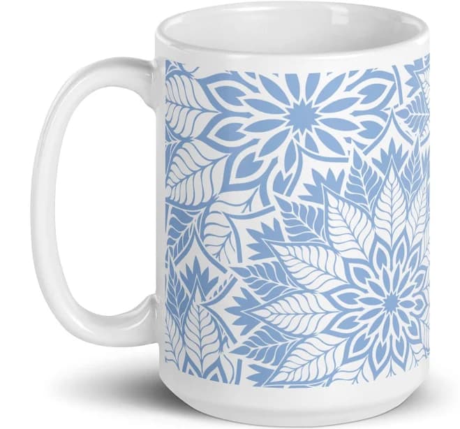 Sky Blue Mandala Coffee Mug, Boho Free Spirit Kitchen Art, Abstract Floral Ceramic Gift for Her, Dorm Decor Mug