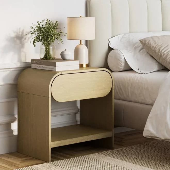 Nathan James Iris Mid-Century Modern Nightstand with Drawer Table Rounded Silhouette