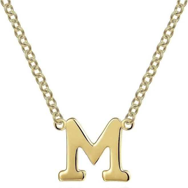 14K Yellow Gold M Initial Necklace