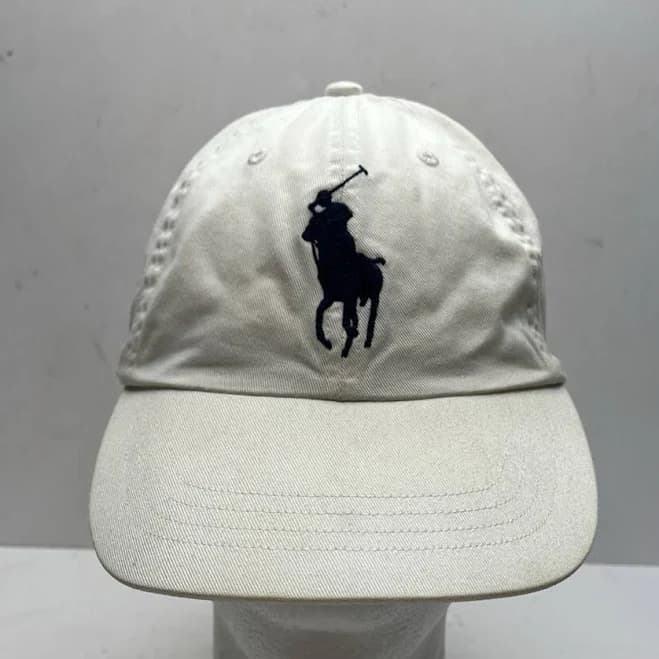Polo Ralph Lauren White Hat Cap Big Blue Navy Pony 3 Mcmlxvii