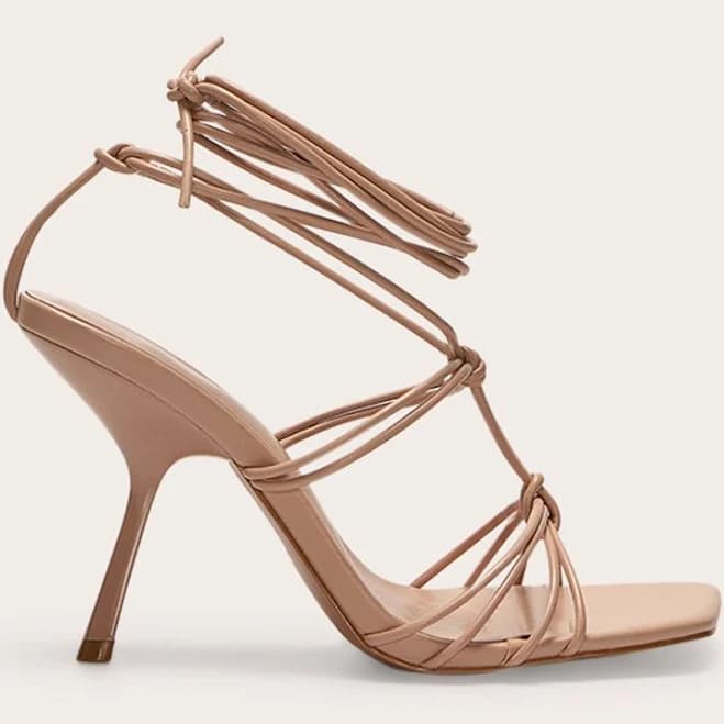 Wide Fit Knotted PU Square Toe Heeled Sandals