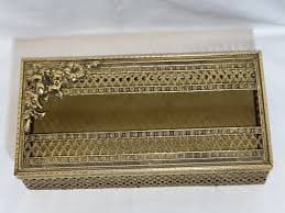 Vintage Gold Tone Filigree Brass Tissue Box Holder Ornate Hollywood Regency MCM | eBay