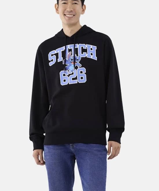 Lilo & Stitch Graphic Print Hoodie with Long Sleeves