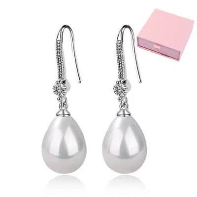 Sterling Silver Pearl Dangle Hoop Earrings