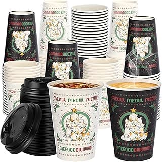 Sliner 80 Pcs Christmas Disposable Coffee Cups with Lids 12 oz Pet Drinking Paper Cups for Cat Dog Kitty Puppy Lover Beverage Tea Holiday Xmas Party Cup Coffee Store