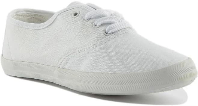 Kids Lace-up Low Cut Casual Canvas Womens Sneakers In White Us 1- 14