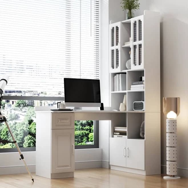 Noble House Florin 55" L-Shaped Corner Desk with Hutch