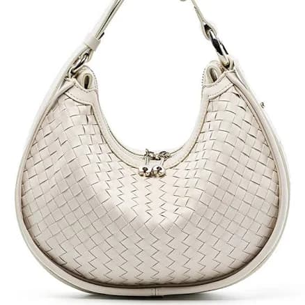 Woven Leather Double Zipper Shoulder Bag