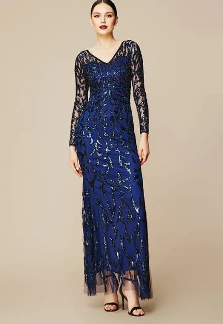 BABEYOND Mermaid Sequin Evening Dress with Long Sleeves