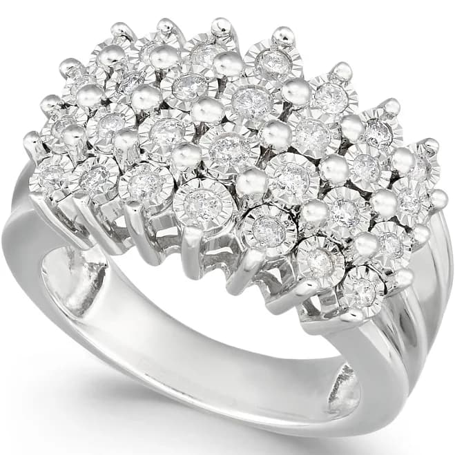 1/2 ct. t.w. Diamond Multi- Row Ring in Sterling Silver
