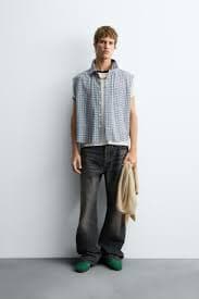 CROPPED FIT CHECK SHIRT - Blue | ZARA Spain