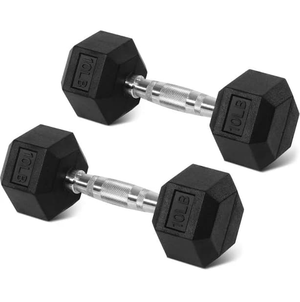 Flexwave Hex Rubber Dumbbells Black-Solid Cast Iron with Non-Slip Grip for Strength Training and Home Gym