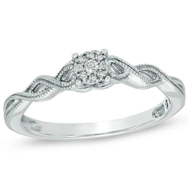 Zales 1/20 ct. T.W. Diamond Cluster Twist Shank Ring in Sterling