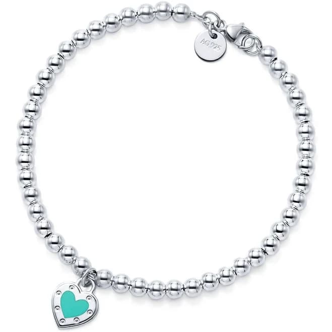 Tiffany Love Tiffany Blue Heart Tag Bead Bracelet in Silver