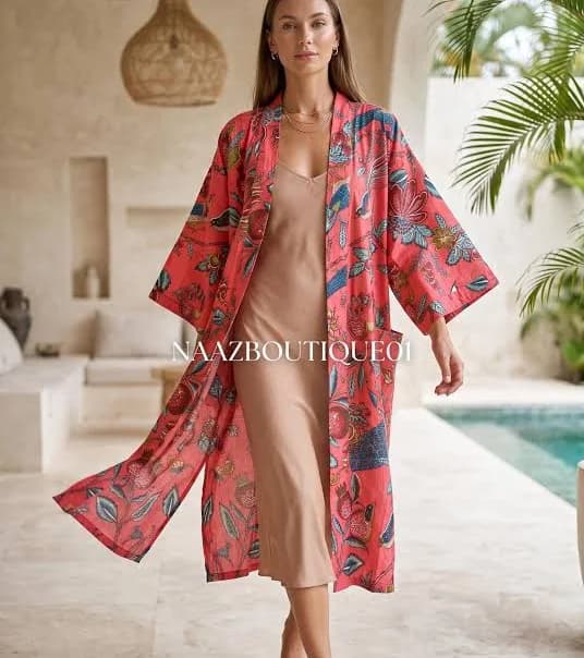 Women's Boho Cotton Floral Kimono Robe