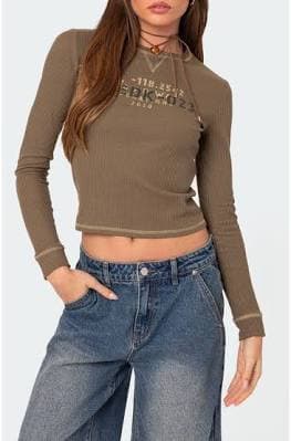 Edikted Women's Army Wife Ribbed T-Shirt