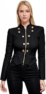 Women's Fashion Military Crop Premium Ultra Stretch Gold/Sliver Millennium Zipper Up Dressy Blazer Jacket