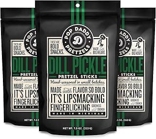 Pop Daddy Flavored Pretzels Sticks, Healthy Gourmet Pretzels Snacks, 7.5oz Individual Bags, 3 Pack, Dill Pickle