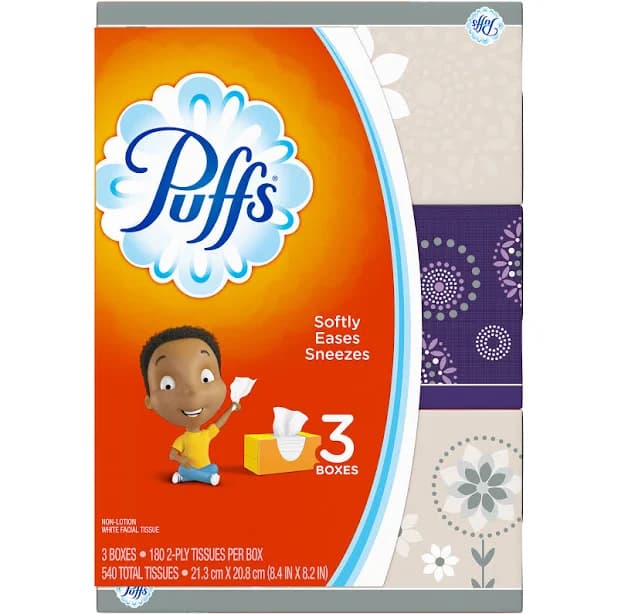 Puffs Facial Tissue 3 Pack 180 Sheets Each