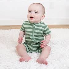 The Peanutshell Baby Boys Short Sleeve Striped 2-pc. Romper, Color: Green - JCPenney
