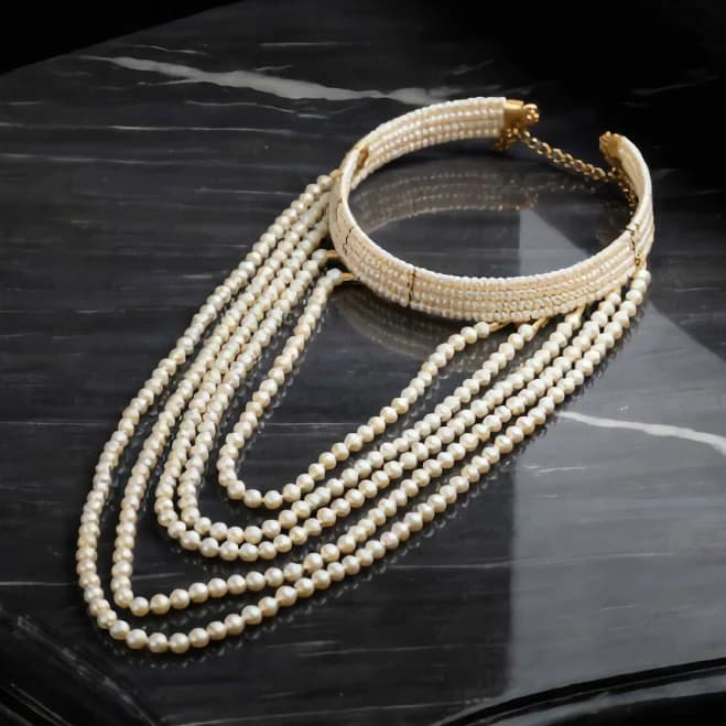 Multi-Strand Pearl Choker with Gold-Tone Clasp