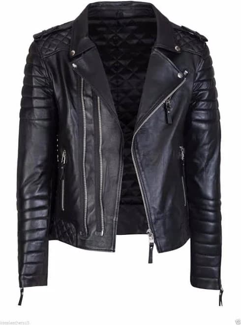Classic Diamond Quilted Black Biker Slim Fit Motorcycle Real Leather