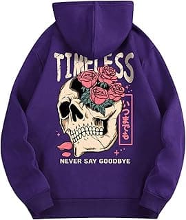 Men's Skull Rose Printed Hoodie Graphic Gothic Hoodies Sweatshirt Pullover