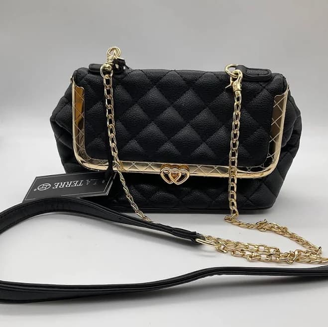 La Terre Quilted Gold Chain Crossbody Bag