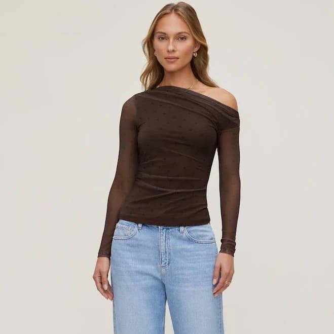 Dynamite Cleo Printed Mesh Long Sleeve Top