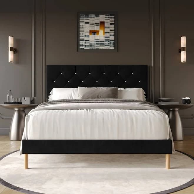 Castle Place Bed Velvet Upholstered Modern Diamond Tufted
