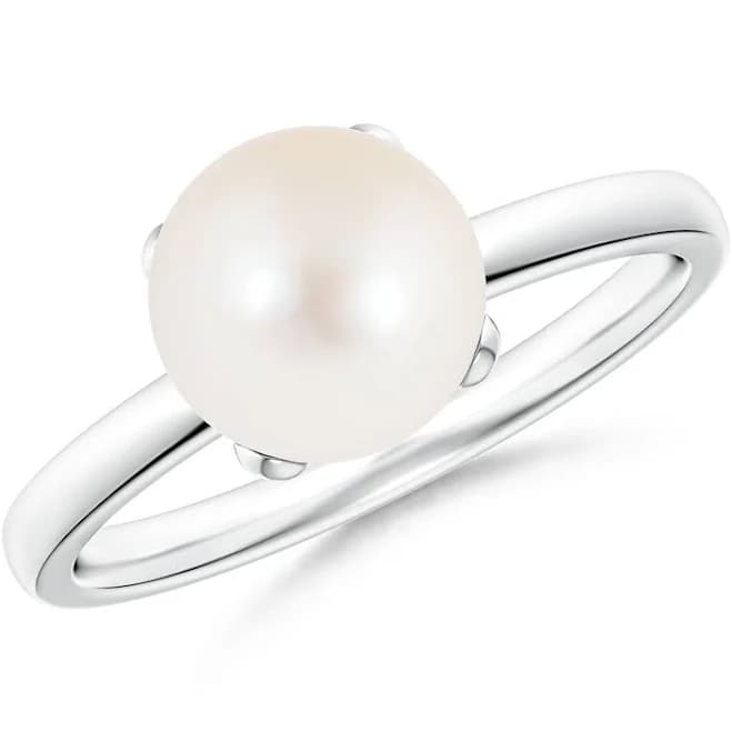 Angara Classic Solitaire Freshwater Pearl Ring in Silver