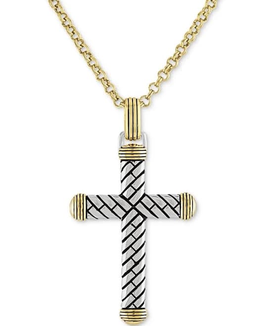 Esquire Men's 14k Gold-Plated Sterling Silver Textured Cross Pendant Necklace