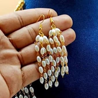 Bollywood Celebrity Gold Plated Pearl Chain Necklace Set