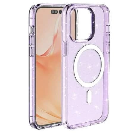 For iPhone 14 Pro Max Magnetic Case [Compatible with Magsafe], Clear Glitter Full Body Protective Cover Slim TPU Transparent Shockproof Bling Phone