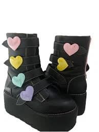 YRU Karma Valentine Platform Boots W/Hearts Raves Black Women's Size 8