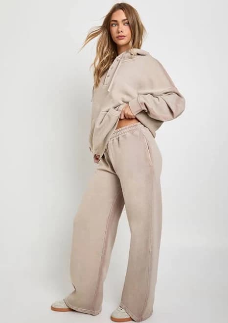 Washed Henley Neck Oversized Hoodie Tracksuit