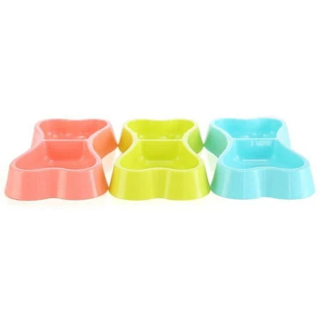 Nuolux Double Bowl Non-Slip Bone Shape Plastic Pet Feeder