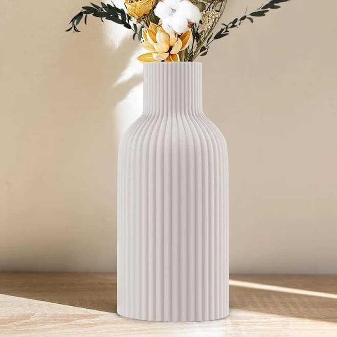 White Ceramic Flower Vase Minimalist Matte Finish For Table Mantel