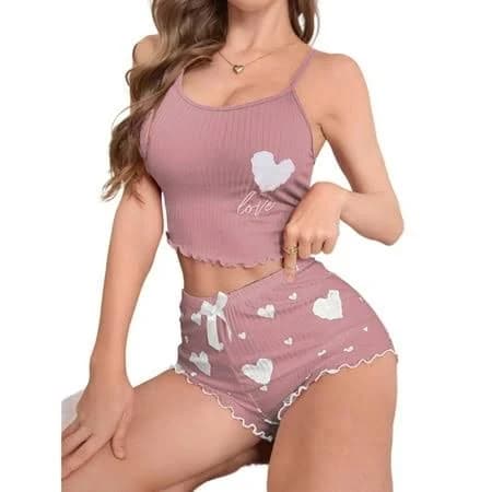 Women's Heart Print Spaghetti Strap Pajama Set